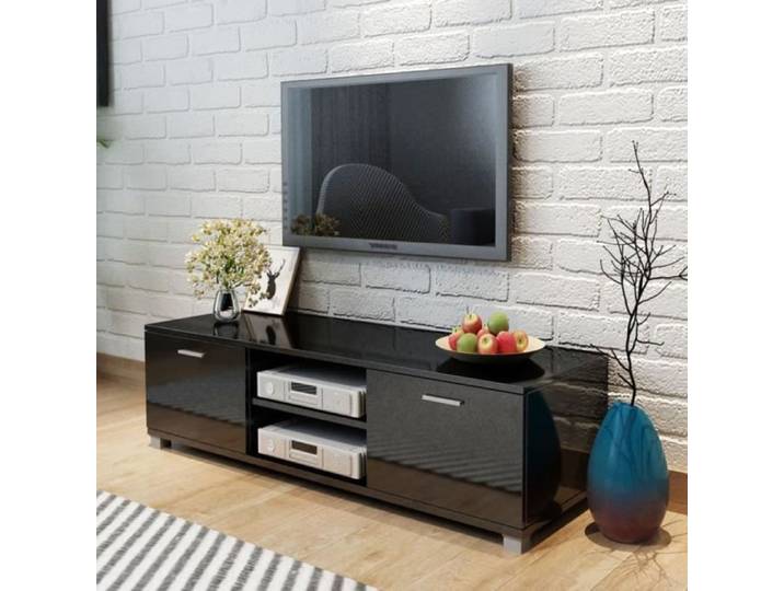 3177Mobilier BEST® Meuble TV Meuble de télévision Bas Meuble HI-FI Armoire TV Style Moderne à haute brillance Noir 140 x 40 3 x 34