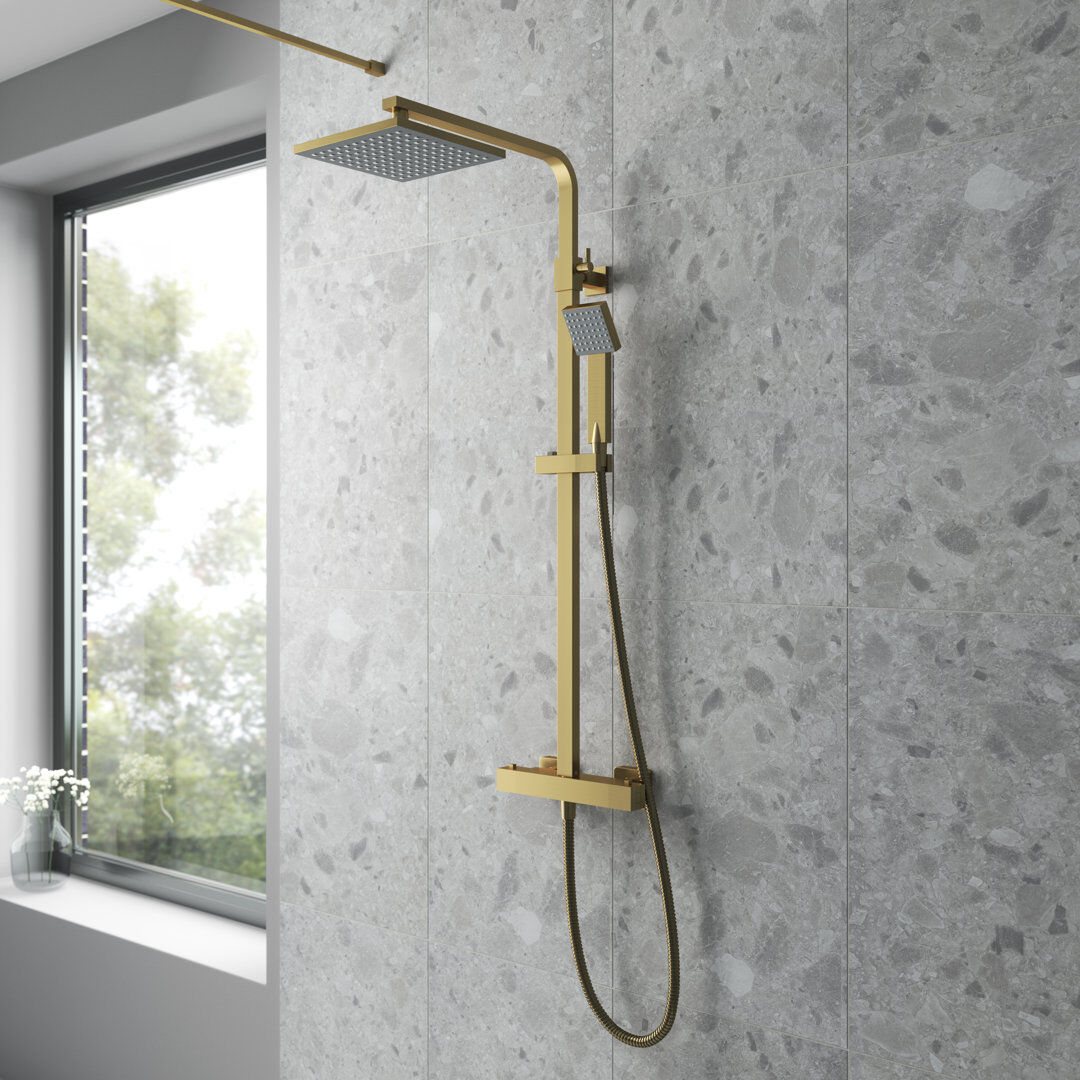 Nuie Mixer Shower with Dual Shower Head Brushed Brass 120cm H X 20cm W