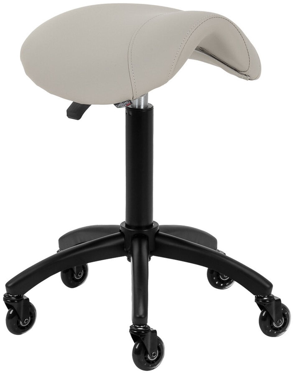 Gabbiano Kapperskruk Grijs/Beige – Ergonomische Zadelkruk met Gasveer en Wielen – Professionele Salonstoel