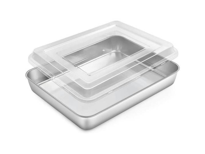 Backblech mit Deckel 31,6 x 24,7 x 4,8 cm, Silberfarben, Metall, 24.7x4.8x31.6 cm, Backen & Backzubehör, Backformen, Backbleche
