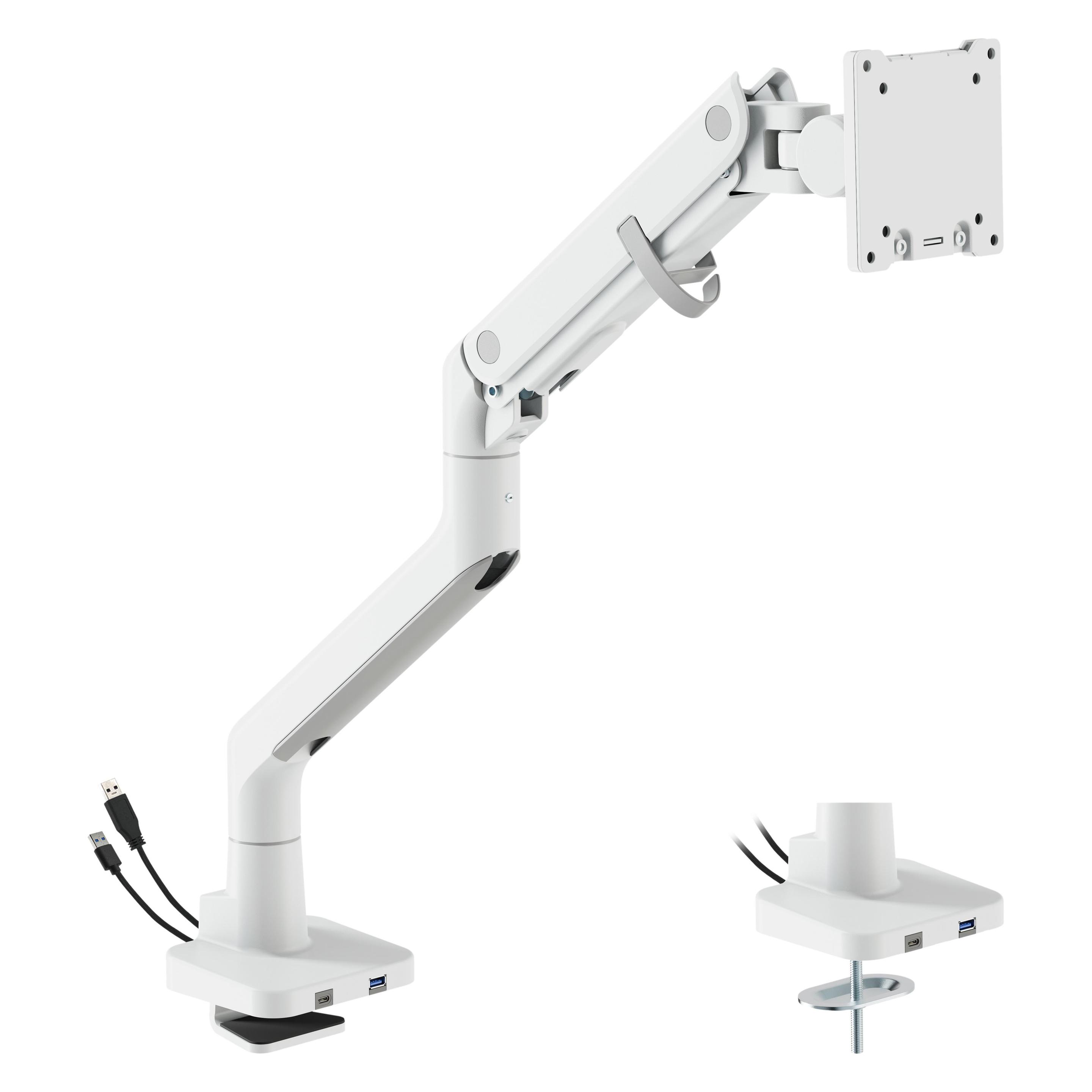 Dutzo Skaermholder til 1 skaerm (op til 57") - Heavy Duty Deluxe med USB A & C porte - Hvid (Tisch, 57", 27 kg) (MMHDDLX-1W)