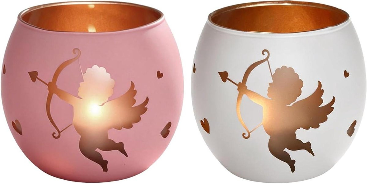 Engel Amor Design Theelichthouder Glas Windlicht Wit Roze Hoogte: 72 cm