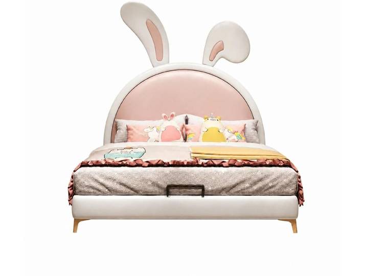 Xlmoebel Kinderbett Rosa Leder-Kinderbett im Hasen-Design für Mädchenzimmer, Made in Europa