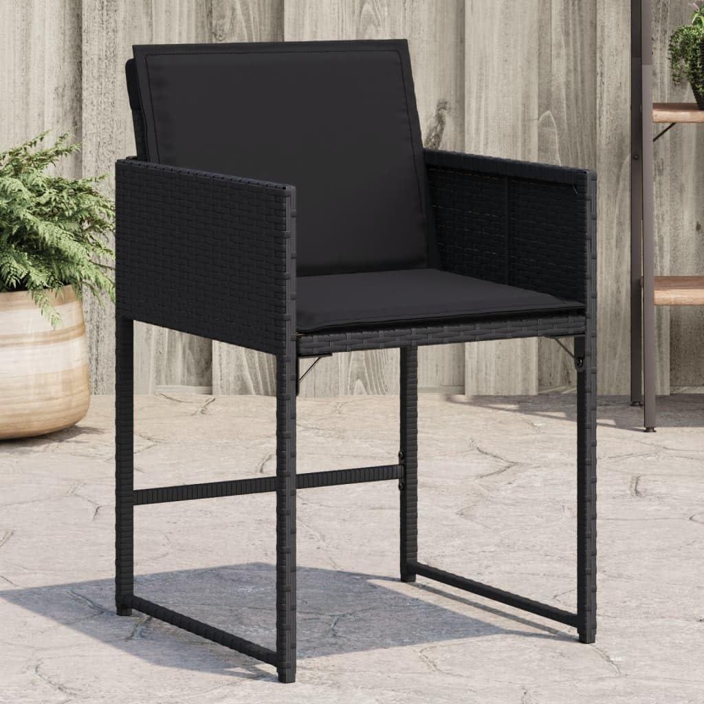 4 Gartenstühle mit Kissen, Schwarz, aus Poly-Rattan, klappbarer Rückenlehne und UV-Beständigkeit für den Außenbereich
