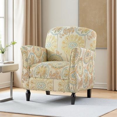 Modern Upholstered Accent Chair Comfy Fabric Armchair with Ergonomic Curved Backrest, Birch Wood Legs & S-Spring Cushion Support