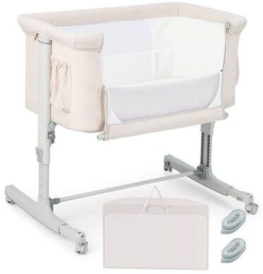Costway Portable Baby Bedside Bassinet with 5-level Adjustable Heights and Travel Bag-Beige