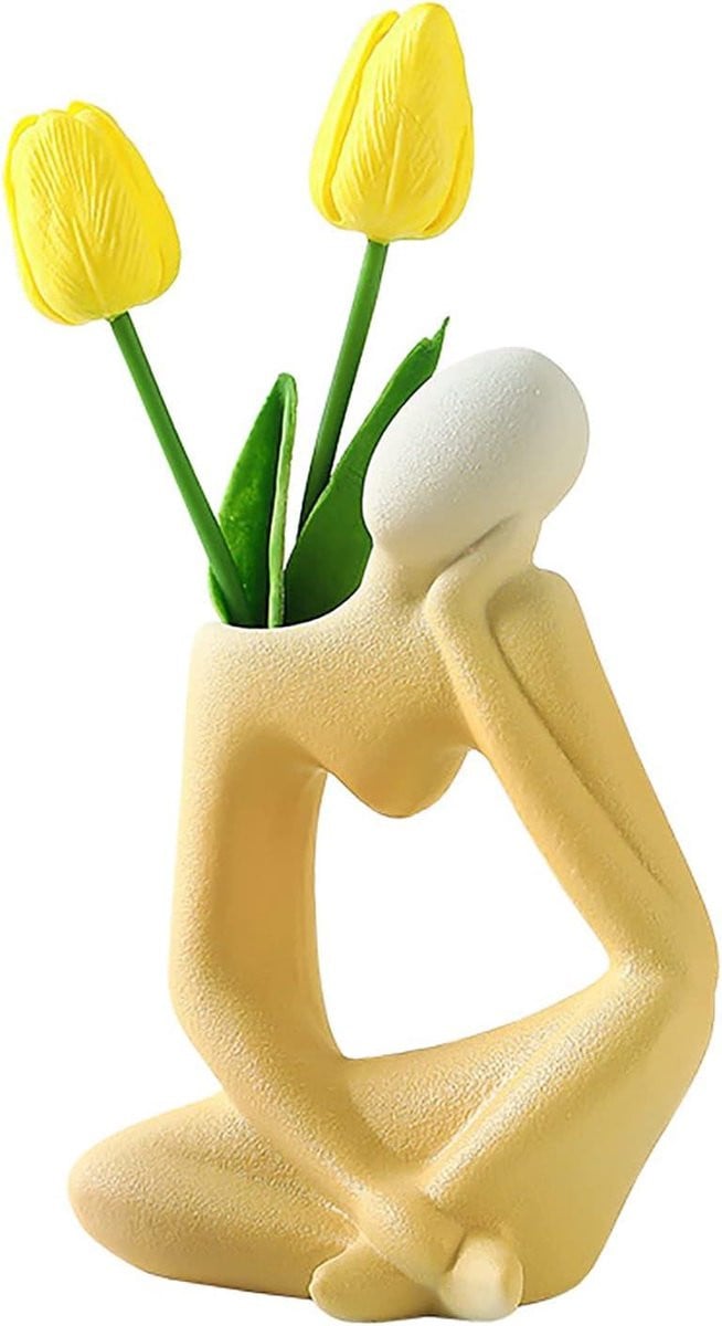 Denker sculptuur vaas - Abstracte moderne decoratie - Geel