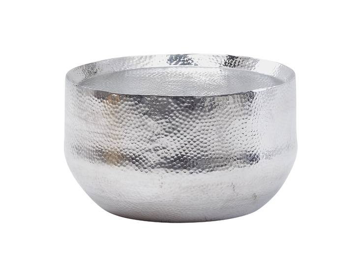 Wohnling Couchtisch Hammerschlag Aluminium Silber 60x60x35cm Orientalisch Rund Silbern