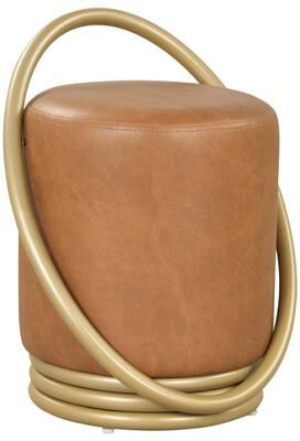Costway Round Vanity Stool Faux Leather Makeup Chair with Gold Halo Design-Yellow