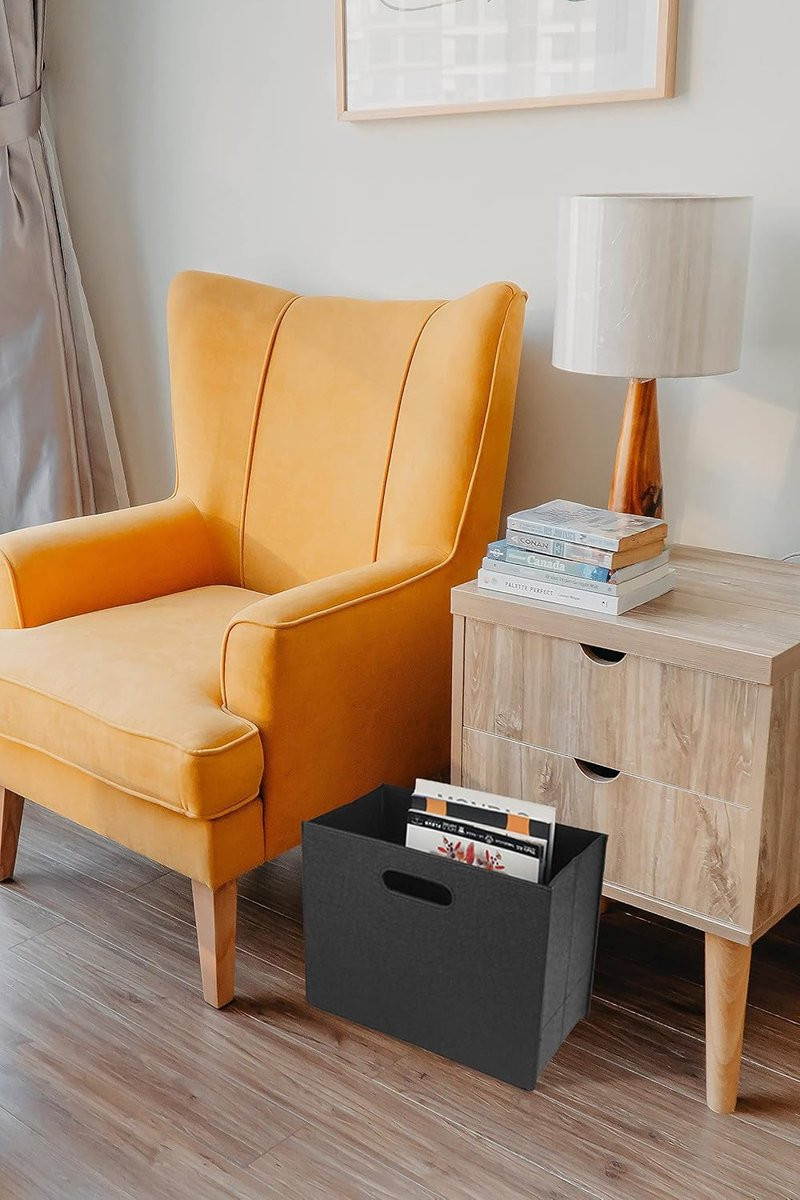 SnelShoppen Vouwbare Magazinehouder met Handvat, PU Leer, Zwart