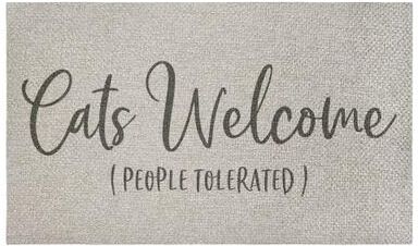 "Stupell Cats Welcome People Tolerated Outdoor Door Mat, design by Gigi Louise, 18""x30"""
