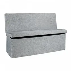 Relaxdays Sitzhocker mit Lehne, HxBxT:73x114x38cm, stabiler Sitzcube, Fußablage, Sitzbank, Leinen, Stauraum, grau