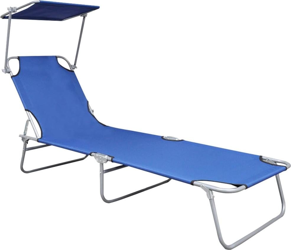vidaXL Opvouwbare ligstoel met zonnescherm, blauw, aluminium