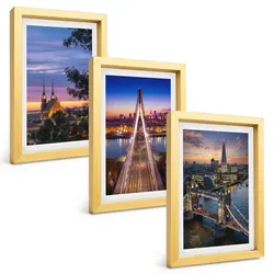 BILDER SET 3er Set - 20x30 cm Goldrahmen - Ausblicke auf Brücken und Sonnenuntergänge