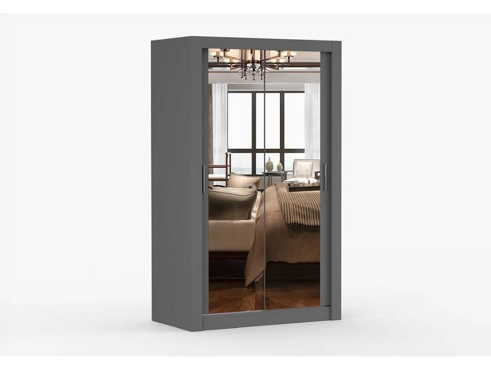Schwebetürenschrank MILAN 120 cm Grau Grau + Spiegel