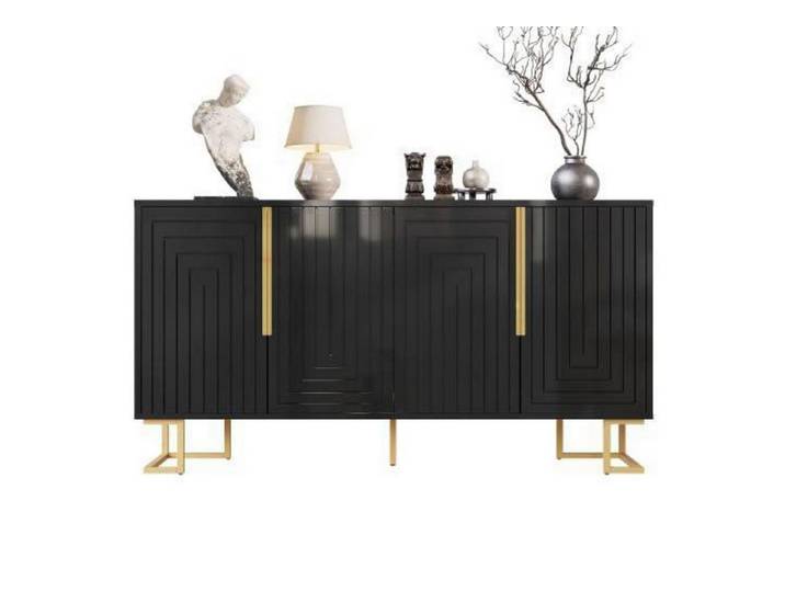 LuxusKollektion Sideboard Schrank Flur geometrische Vordertür 2 Türen Gold Schwarz(152x40x75) (1 St)