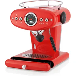 Illy X1 Anniversary Maschine für gemahlenen Kaffee und E.S.E.-Pads (rot), Kapselmaschine, Rot, Schwarz, Silber