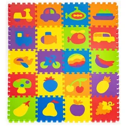 EcoToys, Spielteppich + Spielmatte, Schaumstoffpuzzle Obst und Transport (29x29) (148 x 119 cm)