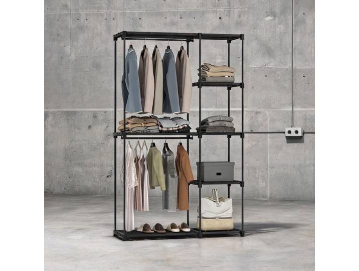 Armoire penderie portable métal noir 111 x 43 x 185 cm 6 étagères 2 barres - Noir Métal 111 x 43 x 185 cm Ref HY0LZG
