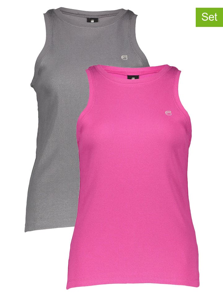 G-Star 2er-Set: Tops in Pink/ Grau - XS