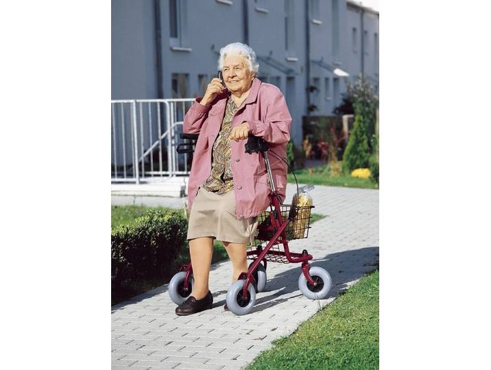 Zusammenklappbarer Rollator mit Feststellbremse, Rot