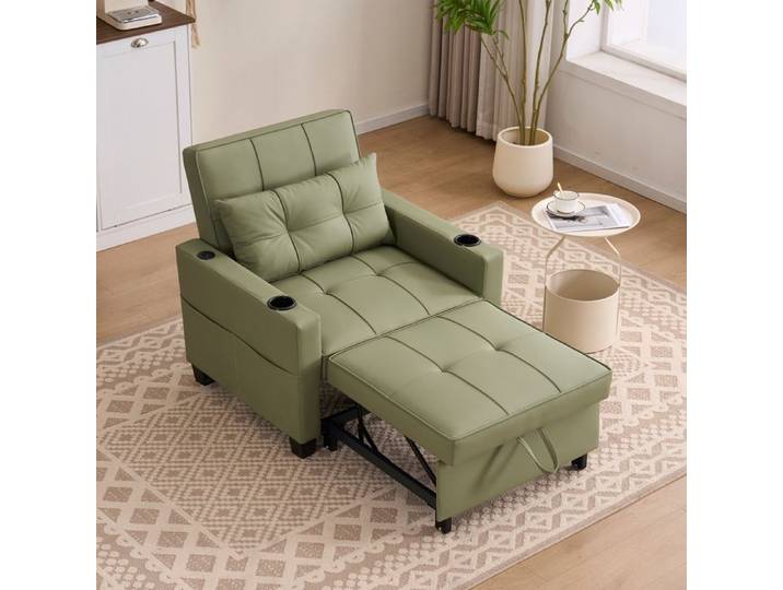 Canapé convertible Chaise à coucher Chaise longue canapé 3 en-1 canapé-lit simple extensible avec porte-boissons et port USB