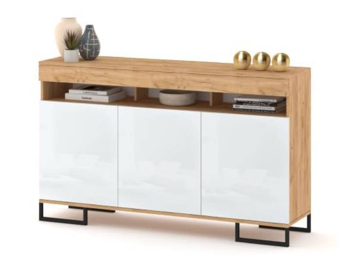Euro Style Große Kommode Fernsehschrank Sideboard Tv Lowboard 120cm Golden Eiche/Weiß Hochglanz