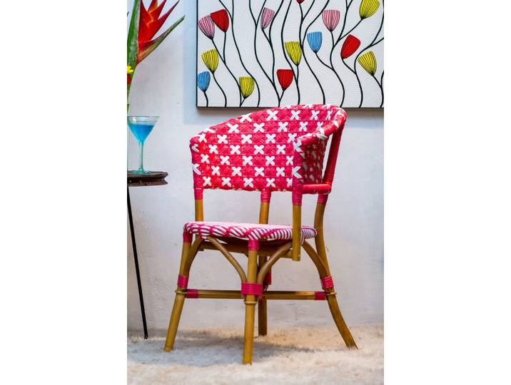More2Home Bistrostuhl FASHION 2er-Set, Rattan/Polygeflecht rot/weiß