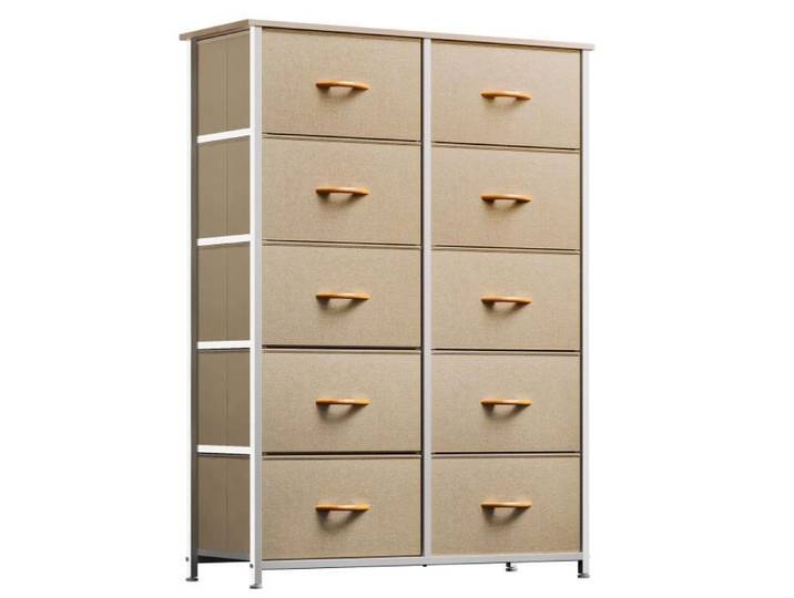 YITAHOME Commode 10 Tiroirs en Tissu Amovibles Structure en Acier Colonne de Rangement 86x30x120 cm pour Chambre Salon Kaki