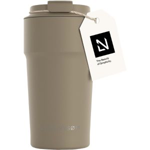 LARS-NYSØM Thermobecher Bevaegelse Taupe Brown, braun, hält 4 h warm und 8 h kalt, Edelstahl doppelwandig, 500 ml
