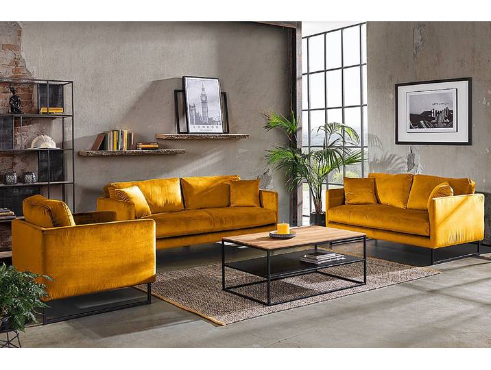 2-Sitzer Sofa Maronen Gelb Samt Ravi 150cm Modern