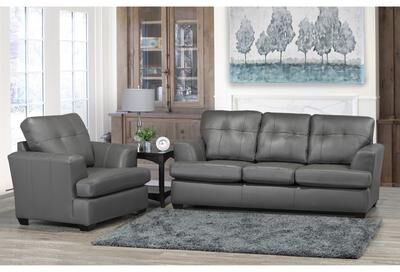 Travis Premium Grey Top Grain Leather Sofa and Chair
