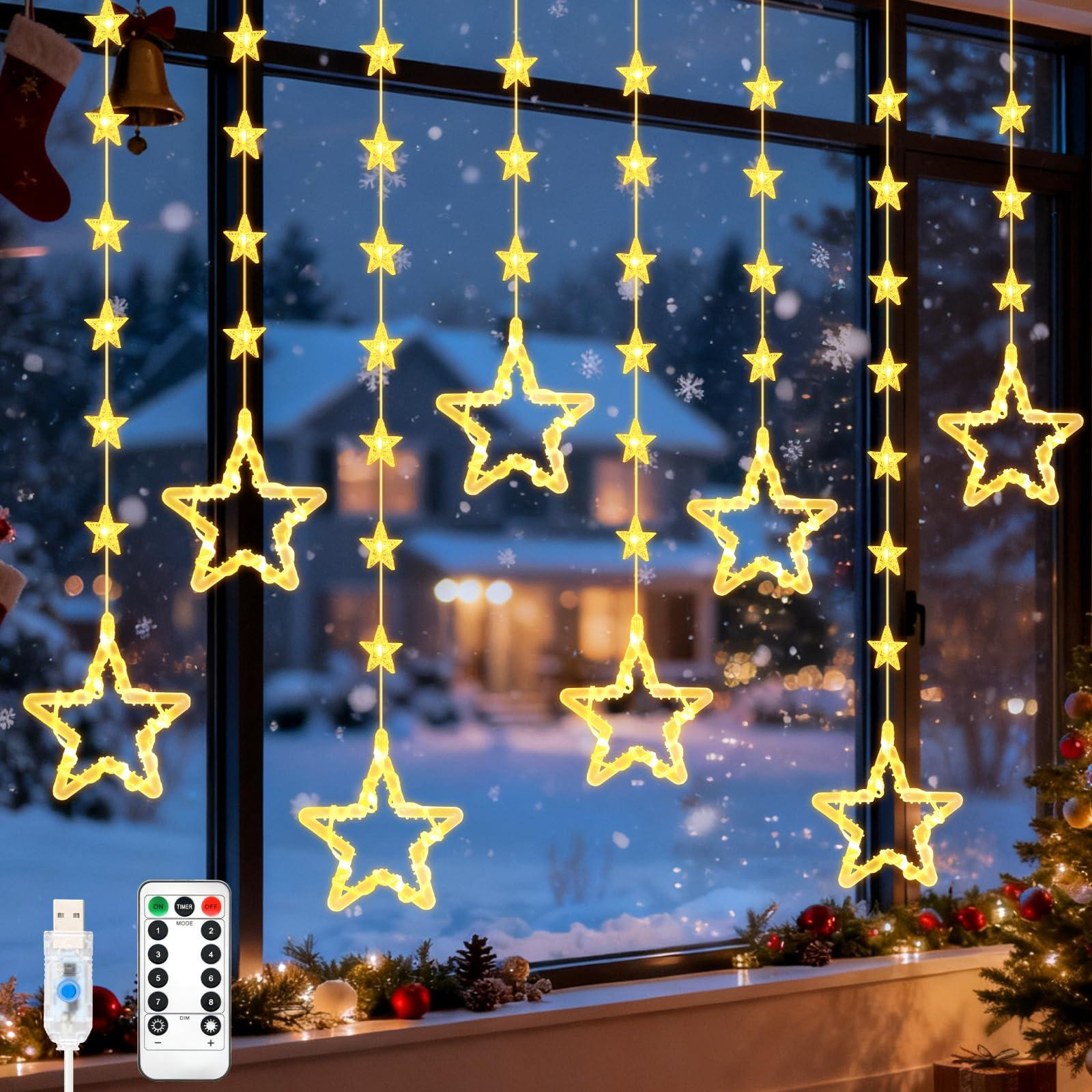 Selius Lichtsnoer Sterren Raamdecoratie - 2 Meter - Warm Wit Licht - USB Voeding
