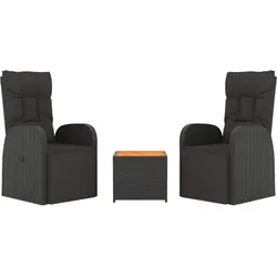 Helloshop26 - Gartenmöbel-Set Outdoor-Möbel 3-teiliges Set schwarzes Polyrattan und Akazie 02_0014206
