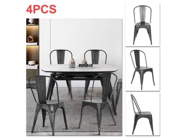 Chaises de Bistro en Métal - XUANYU - Rétro - Gris - 4 places - Dossier amovible