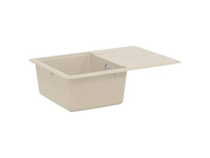 Küchenspüle 80% Quarz und 20% Harz 670x460mm Beige Einbaumontage, Einkammerfach, Korbsieb, beständig bis 280°C, leicht zu reinigen