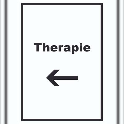 HB-Druck Therapie Schild mit Text und Richtungspfeil links Raum Behandlung hochkant A4 (210x297mm)