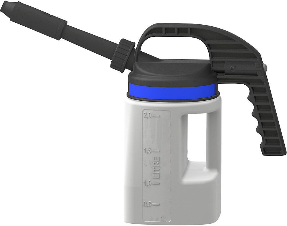 kaiserkraft PE-Universalabfüllkanne LubriFlex, mit 2 Ausläufen, Volumen 2 l