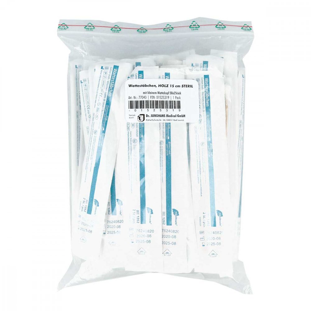 Dr. Junghans Medical GmbH Wattestäbchen Holz 15 cm kleiner Kopf steril 01525319