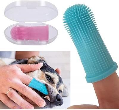 Uplifted Goods Gentle Silicone Pet Finger Toothbrush blue 1pc