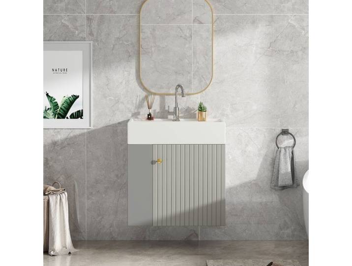 Meuble salle de bain lavabo avec vanité 55 cm vanité vanité suspendue gris clair petit meuble de salle de bain invité