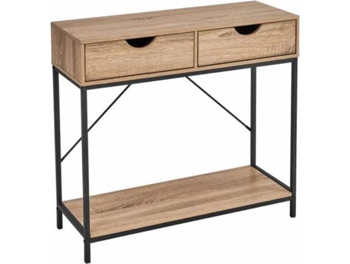 Table de console JUANIO - Meuble d'entrée - MDF/métal - 2 tiroirs - 80x30x75 cm