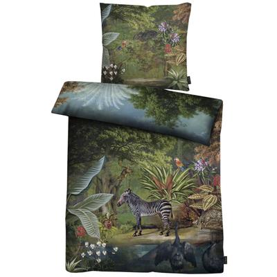 Bettwäsche APELT "Freddy", blau (petrol), B/L: 135cm x 200cm, 1 Stk., 1 Stk., Satin (Bio-Baumwolle), B/L: 80cm x 80cm, 2 Stk., Satin (Bio-Baumwolle), Obermaterial: 100% Baumwolle, Bettwäsche, Bettwäsche, mit exotischen Tieren