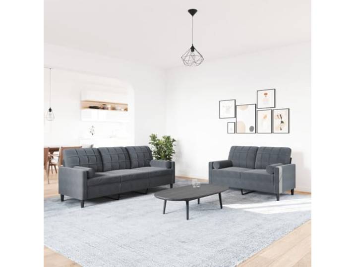 KTHLBRH Sofa-Set, 2-teilig, mit Kissen und Verstärkungen, dunkelgrau, Samt Robustes Metallgestell, Füllung aus Schaumstoff, weicher Stoff, 4 Kissen im Lieferumfang enthalten