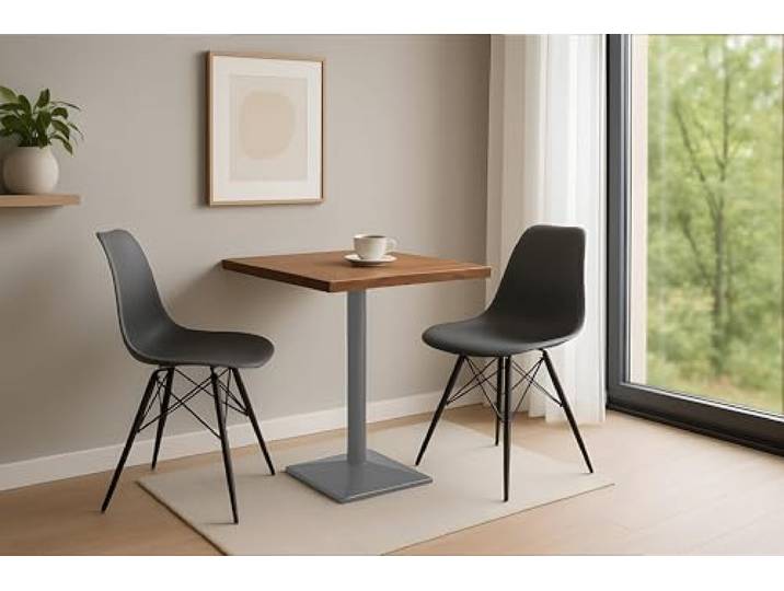 SAM Bistrotisch Iris 70x70 cm, Akazie nussbaum, Stempelfuß Silber Baumkantentisch massiv, Akazienholz nussbaumfarben, echte Baumkante, Säulentisch/Esstisch aus Eisen