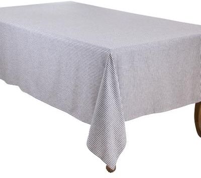 Saro Farmhouse Stripe Linen Blend Tablecloth - Rustic Woven Stripe Design for Dining Tables, Family Meals and Casual Entertaining