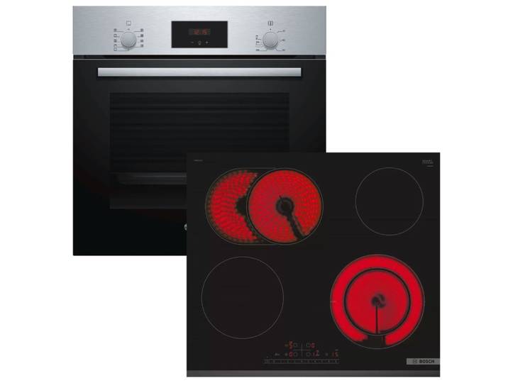BOSCH Backofen-Set Teleskopauszug 3D-Heißluft+ Glaskeramikkochfeld PowerBoost autark 60cm