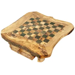 Natura Punto Schachbrett mit Figuren, 100% Olivenholz mit Schublade