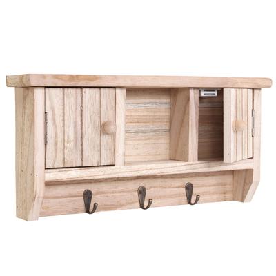 Décoshop26 - Wandmontierter Schlüsselhalter mit Ablagefächern und Haken aus natürlichem Paulownienholz 04_0003589