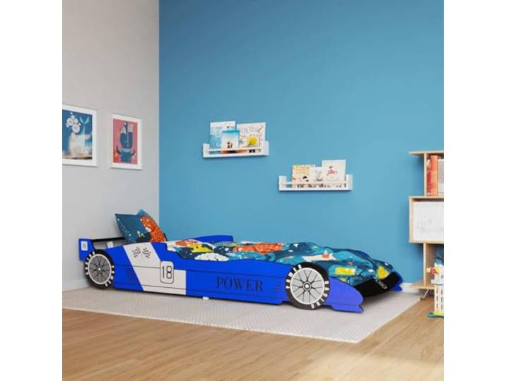 WXGTBKPR Kinderbett Rennwagen-Design 90x200 cm, MDF-Gestell Blau Inklusive Holz-Lattenrost, Mit Schutzgeländern, Für Matratzen geeignet